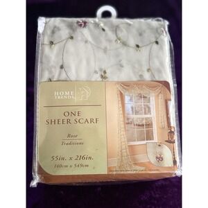 Sheer Window Scarf Rose Embroidered Floral 55x216 Romantic Victorian Whimsigoth‎